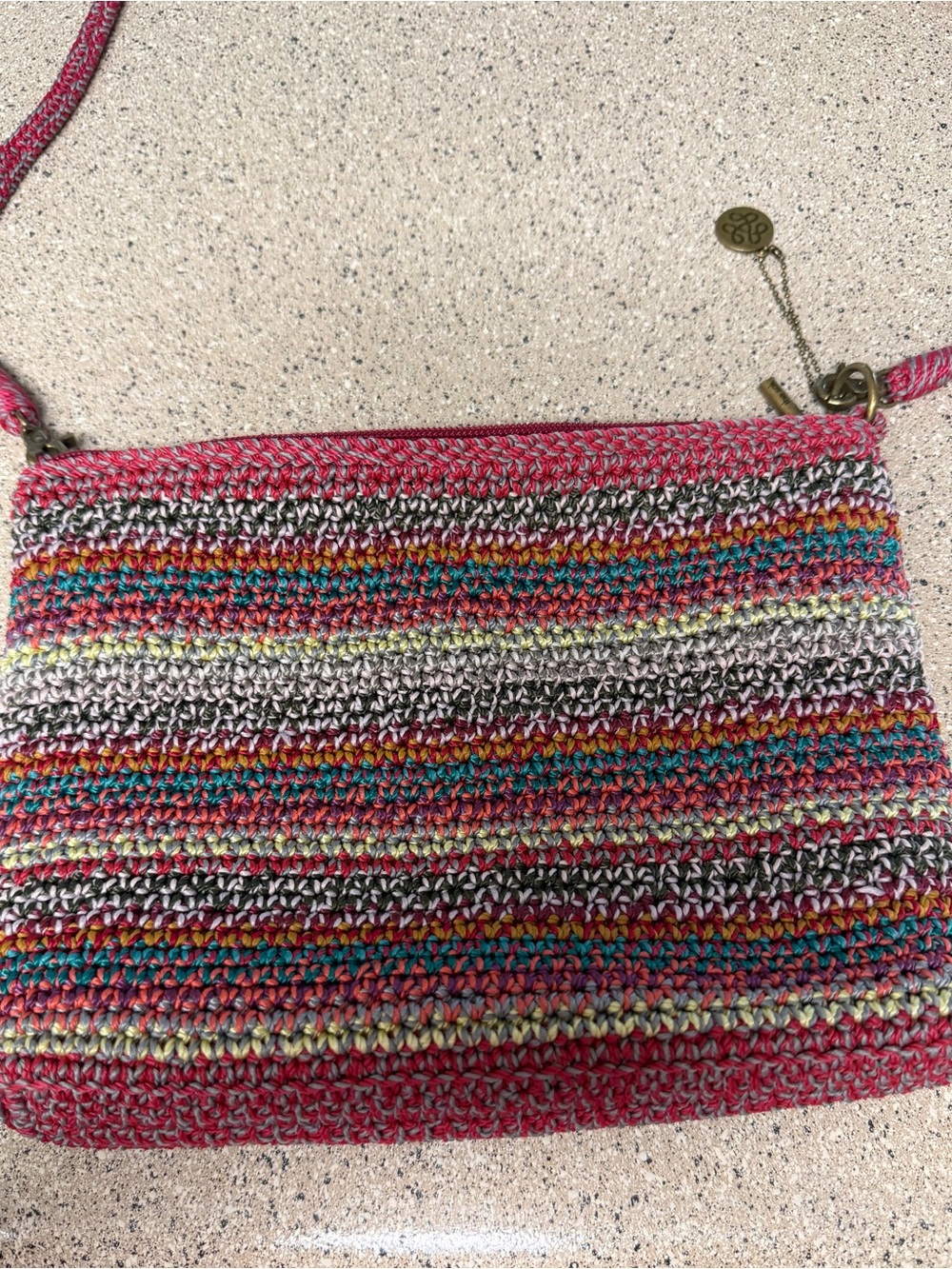 The Sak Multicolor Crochet Crossbody with Pink Trim